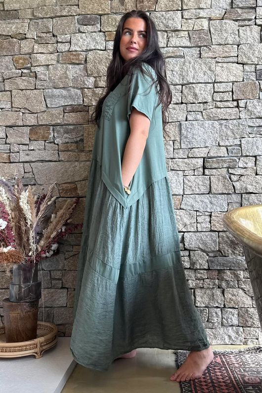 Tasha Damask T Shirt Maxi Dress Khaki